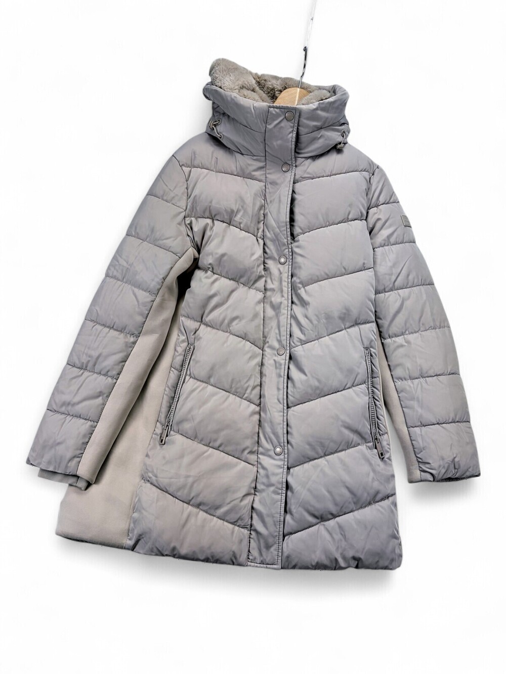 Andrew Marc Women's Hooded Puffer Coat M, Beige Zip & Snap